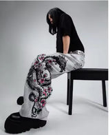 Harajuku Dragon & Snake Embroidered Wide-Leg Jeans