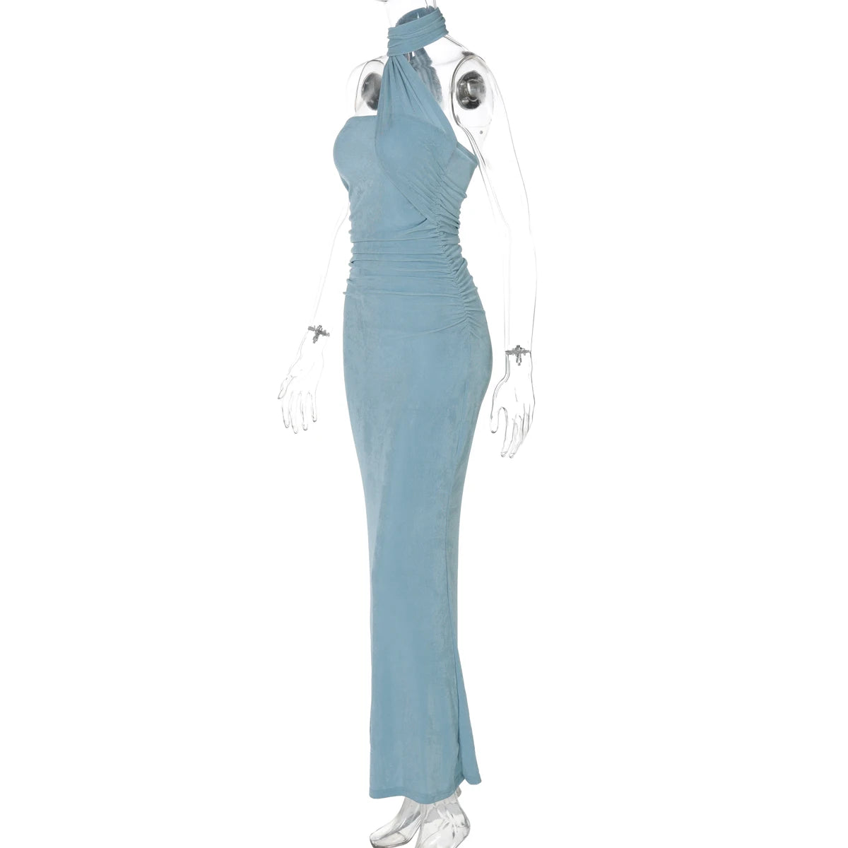 Elegant Halter Ruched Backless Maxi Dress