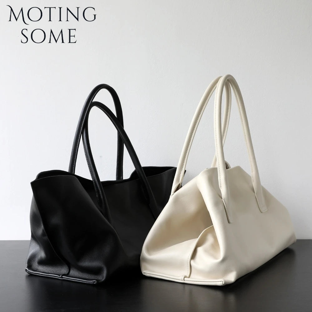 Motingsome Luxury Niche First-layer Cowhide Tote Bag Woman Large Capacity Shoulder Underarm Bag Casual Tote Big Handbag 2025 New