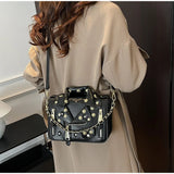 Jacket Collar Shaped Crossbody Shoulder Bag,Women Metal Flower Studded Handbag ,Niche Designer Streetwear Fashion Rivet Tote Bag