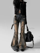Women's Y2K Cargo Flare Jeans | Vintage Low Rise