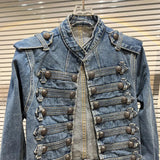 DEAT 2025 Autumn New Fashion Metal Buckle Design Shoulder Strap Denim Short Jacket For Women High Street Coat Female 11A06995
