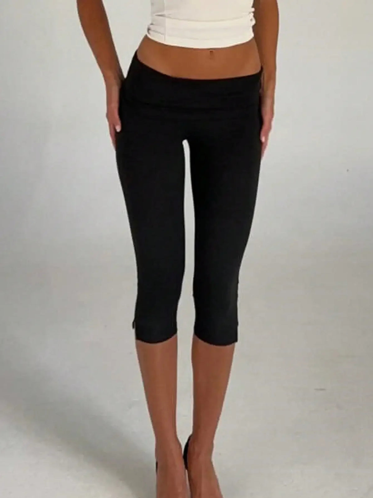 Women's Y2K Low-Rise Capri Leggings | Fold-Over Waistband