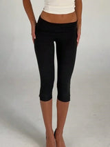 Women's Y2K Low-Rise Capri Leggings | Fold-Over Waistband