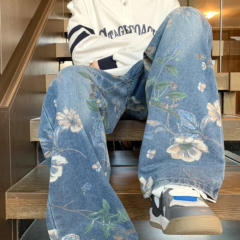 Men’s Vintage Floral Wide-Leg Denim