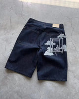 Men's Loose-Fit Embroidered Denim Shorts