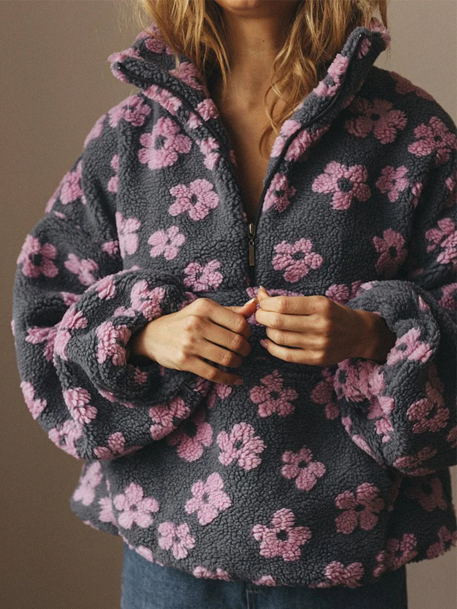 Women's Floral Fleece High-Neck Pullover