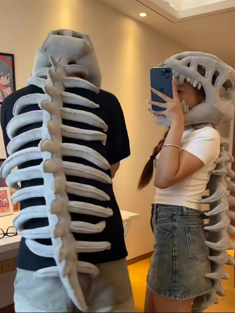 115cm Cosplay Wearable Dinosaur Skeleton Headgear Funny Party Decor Doll Soft Stuffed Animal Soft Plush Halloween Game Prop Gift