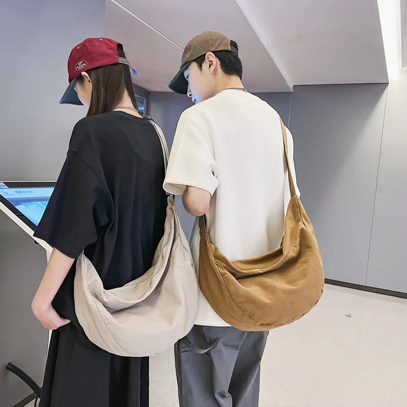 Solid Color Canvas Female Crossbody Bags For Women Large Capacity Shopping Messenger Bag Student Shoulder Bag Unisex School Bag
