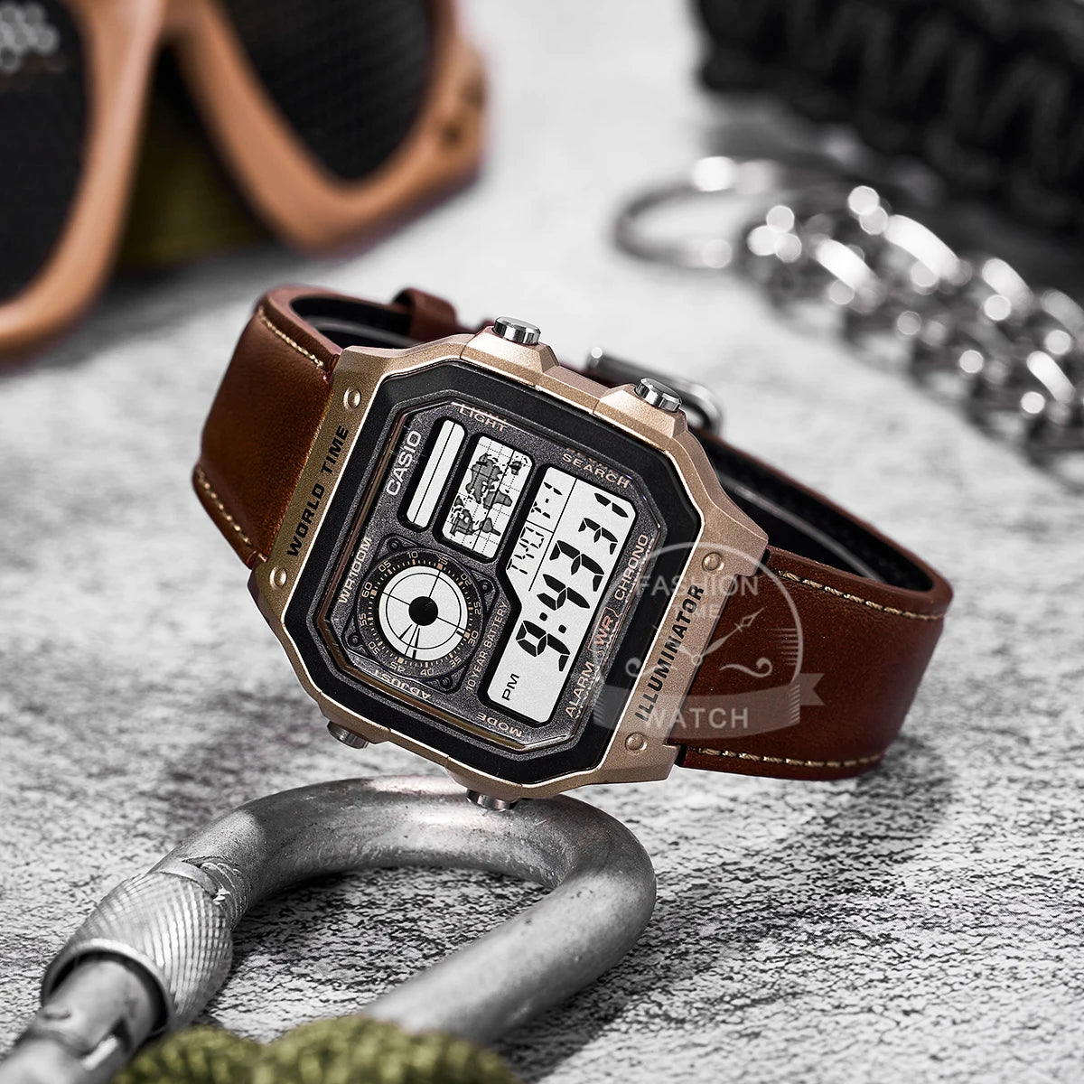 Casio AE-1200WHL-5A Men's Digital World Time Leather Sport Watch