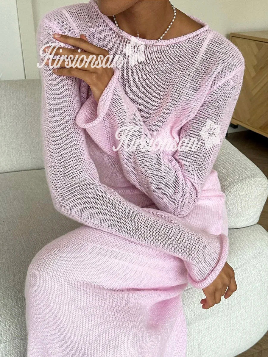 Elegant O-Neck Knit Maxi Dress