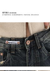 Harajuku Streetwear Retro Fashion Autumn Women High Waist Jeans Loose Wide Leg Straight Loose Denim Trousers Y2K Baggy Pants
