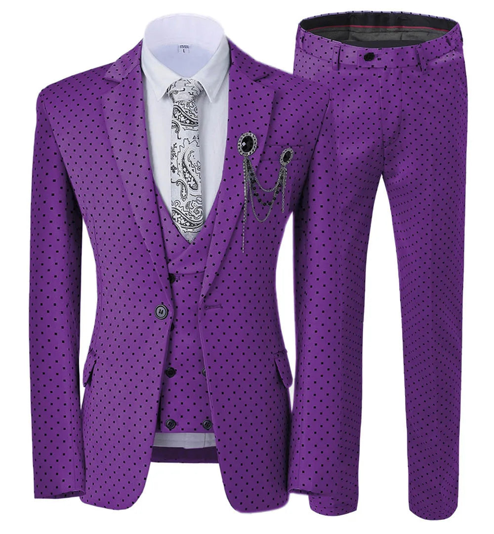 Men’s Slim Fit 3-Piece Patterned Suit