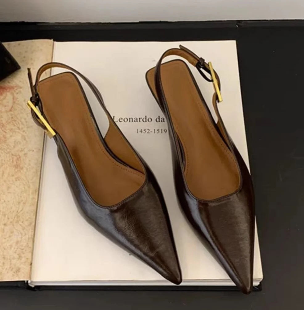 2026 Summer New Women Sandal Fashion Pointed Toe Shallow Slip on Ladies Elegant Slingback Shoes Thin Med Heel Dress Mules Pumps