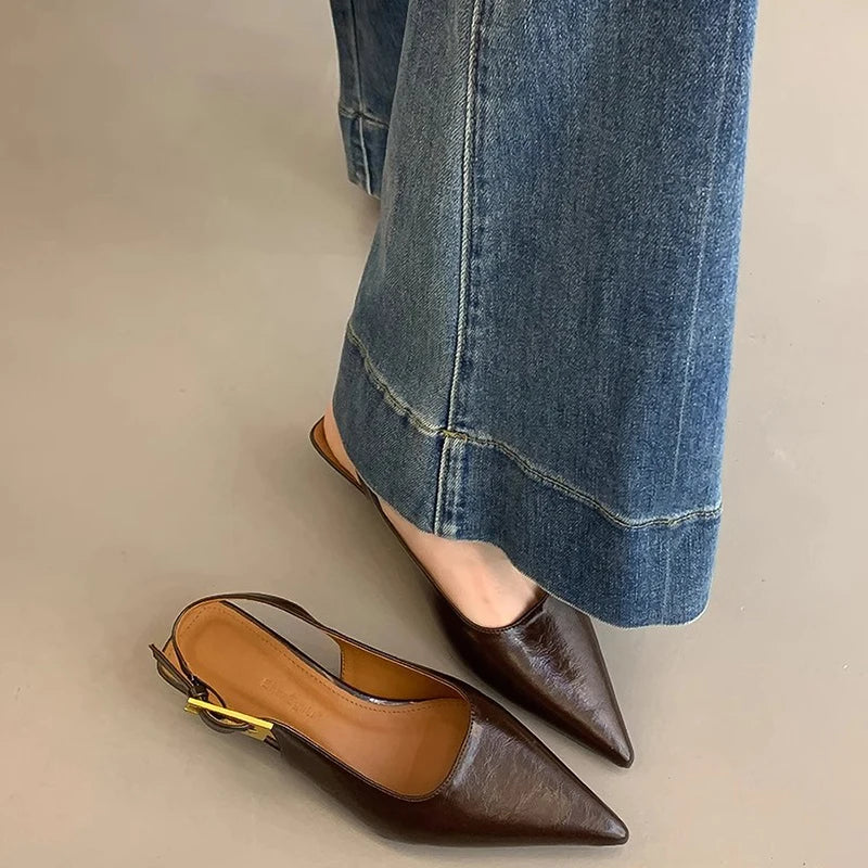 Summer Pointed Toe Women Sandals Fashion Singbacks Mules Shoes Ladies Elegant Low Heel Stripper Party Sandalias