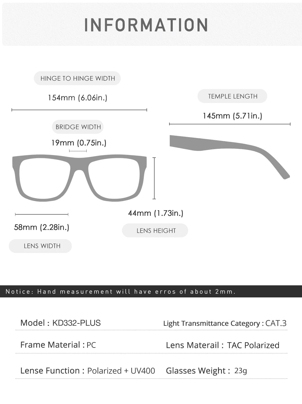 KDEAM Large Size Men's Sunglasses Polarized Photochromic Night Vision Goggles Oversized Sun Glasses With 154mm Width KD332 PLUS