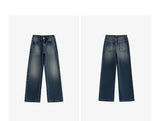 TOYOUTH Women Denim Jeans 2025 Autumn New Lycra Stretch Washed Wide Leg Straight Long Pants