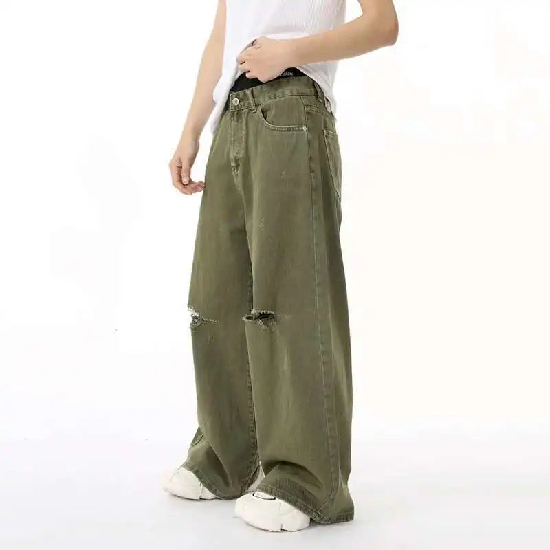Men's Green Loose-Fit Straight-Leg Jeans