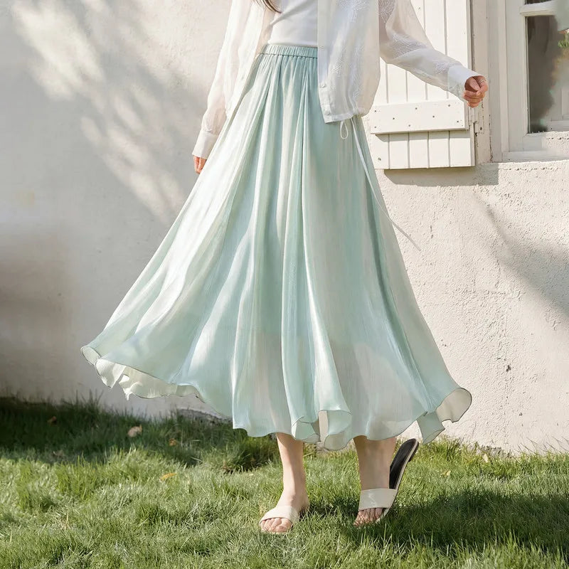 Sentubila Flowy A-Line Skirt – Iridescent Sheen