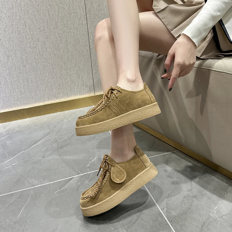 AIYUQI Women's Suede Leather Platform Loafers – British Style
