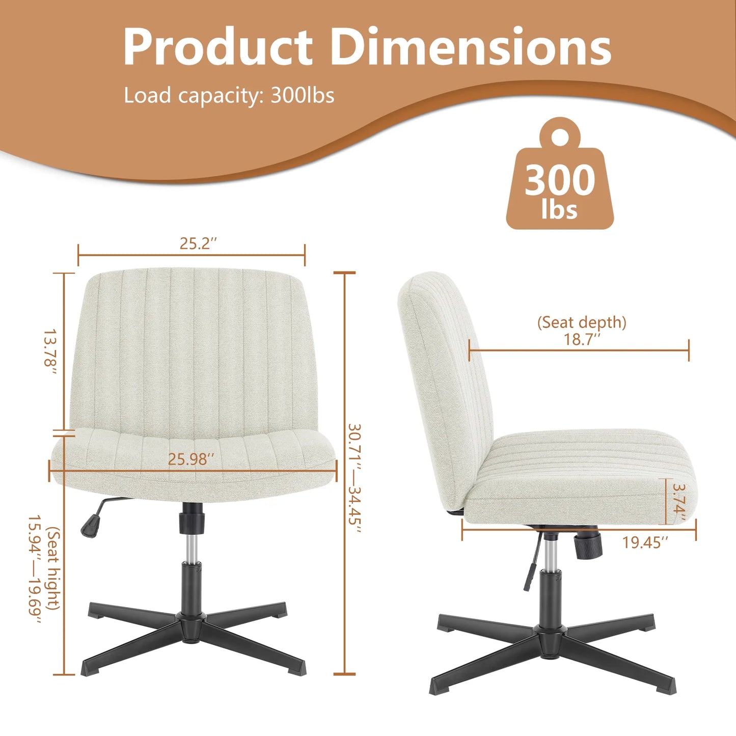 JHK Armless Wide Swivel Chair – Cross-Legged Comfort Seat