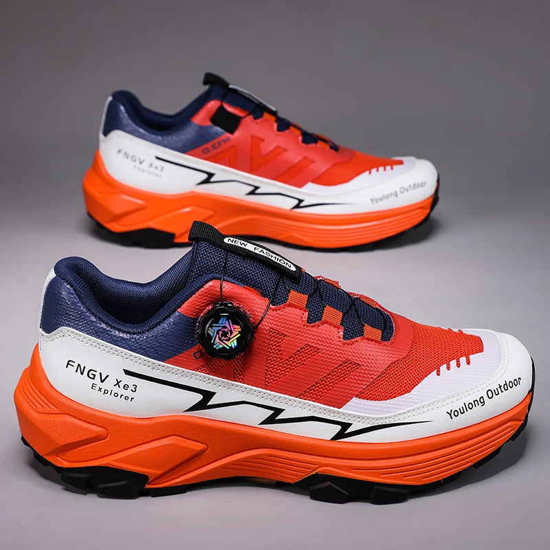 Outdoor Hiking Shoes for Men, Lightweight Travel Hiking Shoes, Breathable Mesh Sneakers, Casual Walking Shoes, Rotating Buckle Design, Non-Slip and Wear-Resistant Trail Shoes, Suitable for Mountaineering and Camping, 2026 New