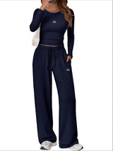 Women's Long Sleeve Top & Straight-Leg Pants Set