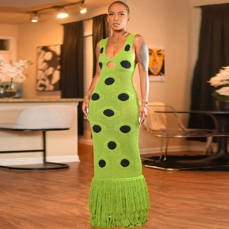 Knitted Tassel Splicing Maxi Dress