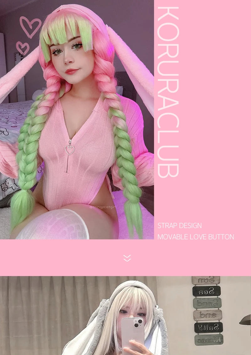 Heart Zipper Bunny Jumpsuit - Cute Knitted Bubble Sleeve Pajamas with Plush Tail
