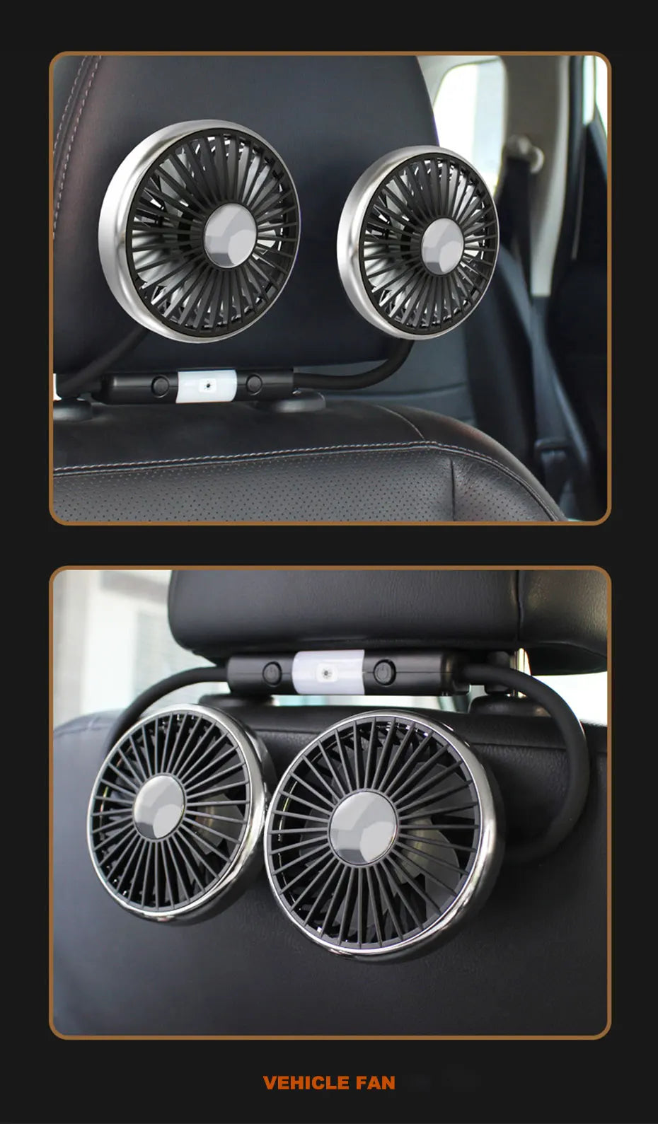 SEAMETAL Dual-Head USB Car Fan | 3-Speed 360° Cooling