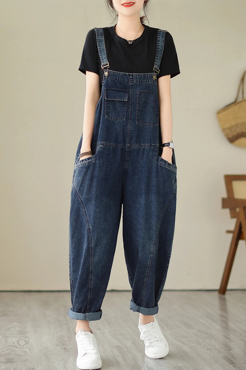 Vintage Patchwork Denim Cargo Overalls