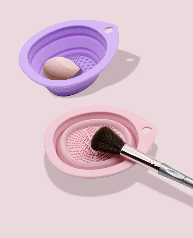 USA-Made Foldable Silicone Makeup Brush Cleaner & Powder Puff Washing Bowl