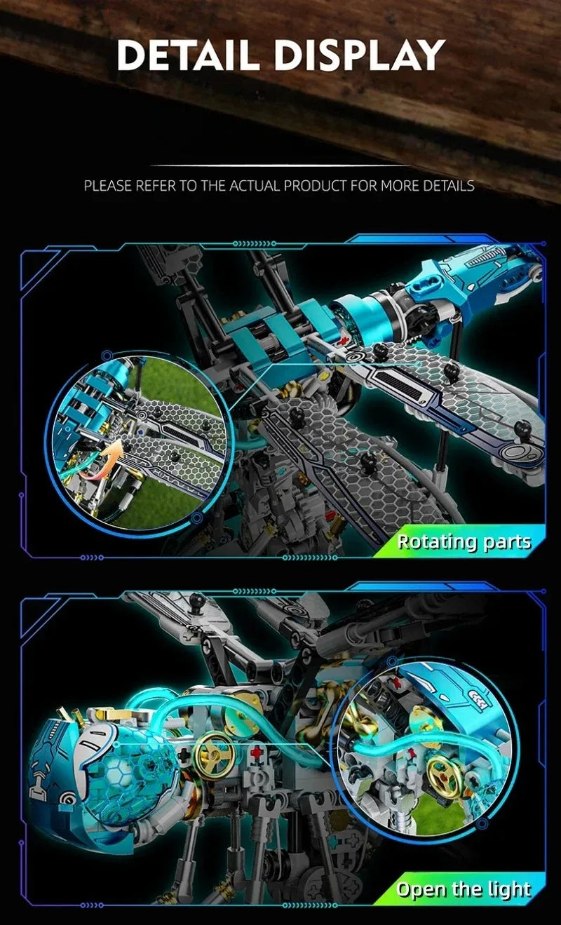 866PCS MOC Creative Dragonfly Mechanical Model Building Blocks Kit DIY Construction Toy STEM Learning for Kids Adults Set
