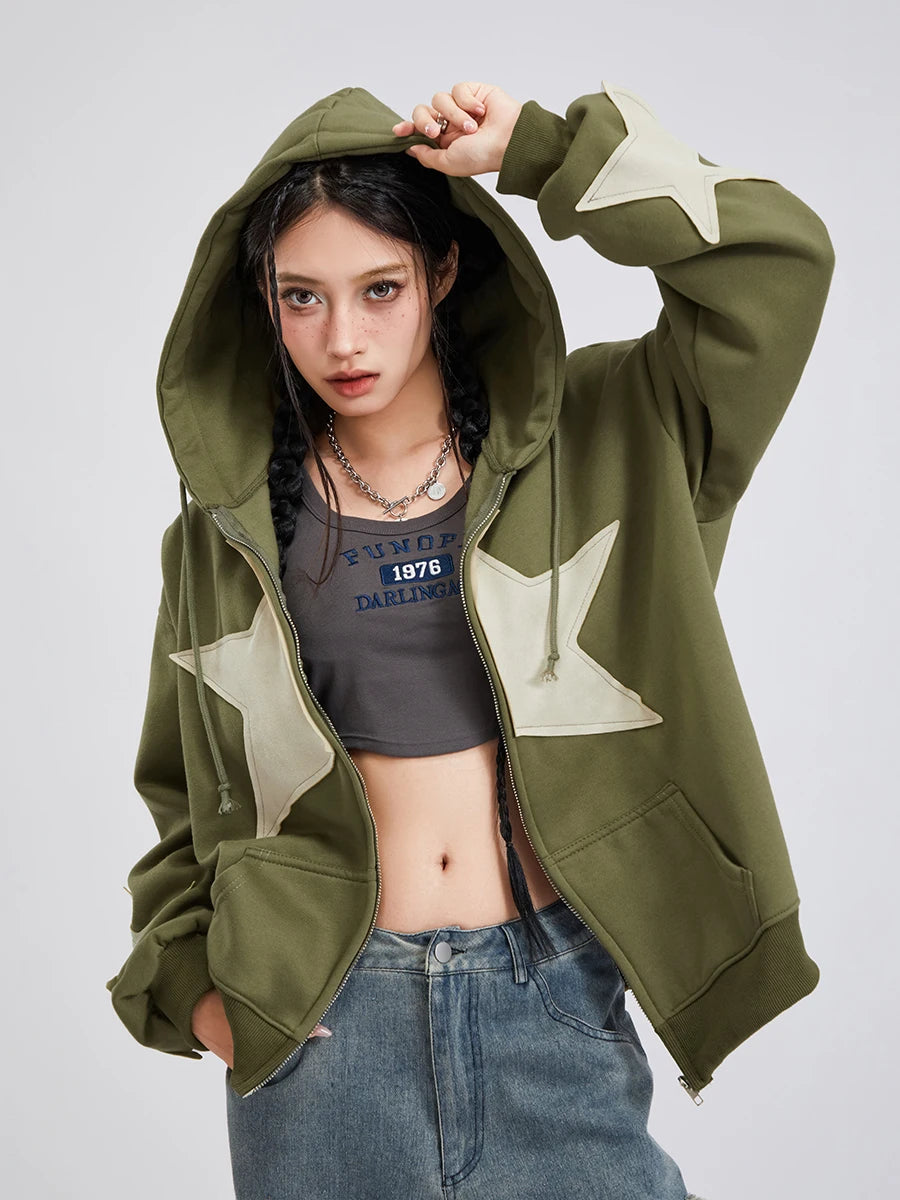 Women's Y2K Star Print Zip-Up Hoodie