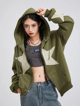 Women's Y2K Star Print Zip-Up Hoodie