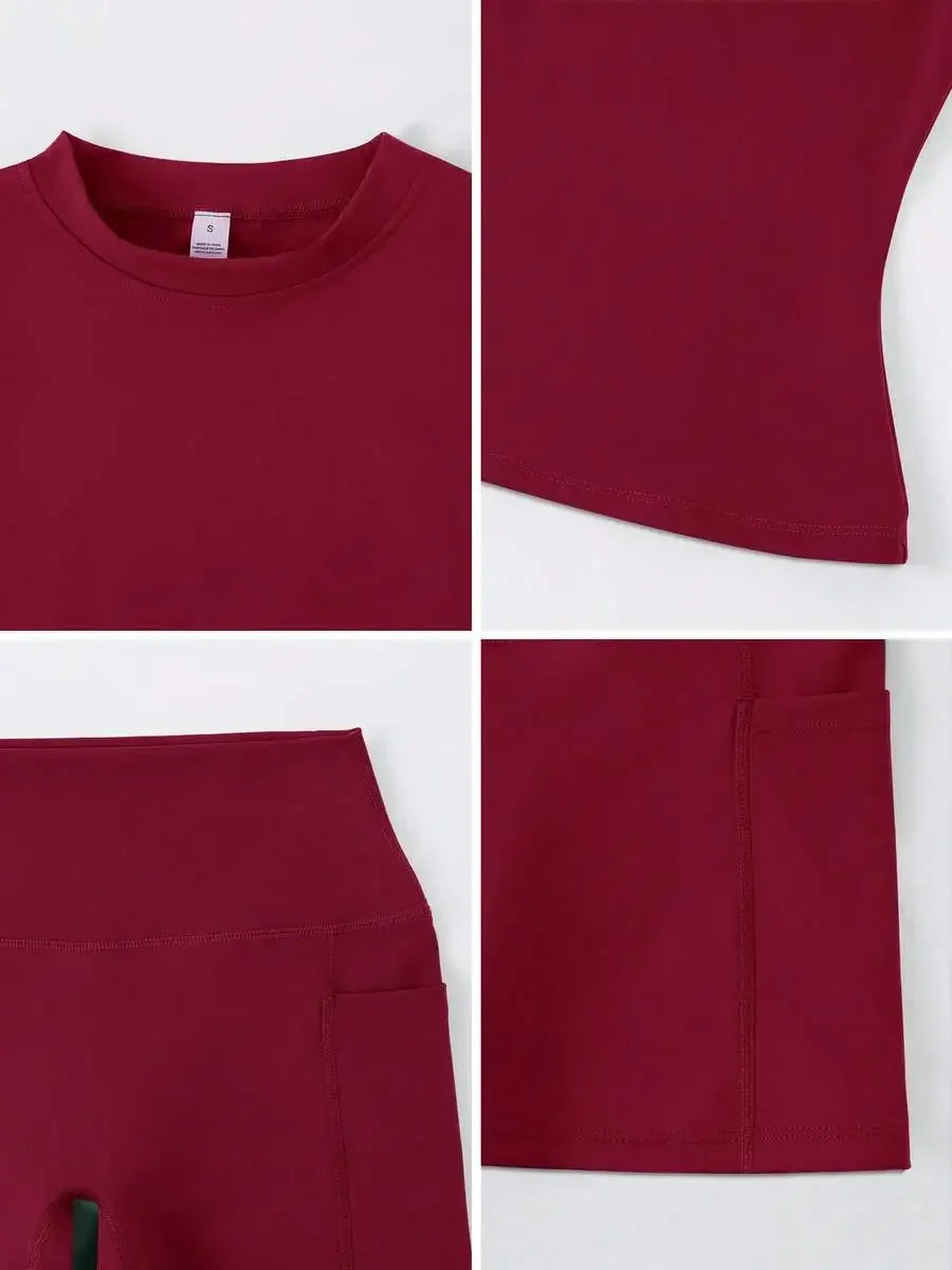 Women's Sculpting Sports Short Sleeve & High-Waist Shorts Set