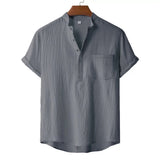 Men's Summer Cotton Linen T-shirt Beach Style Short SLeeve Henley Neck Vacation Hawaii Casual Lightweight Breathable Cozy Tops