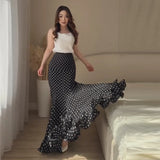 Women Polka Dot Print High Waist Maxi Skirt Elegant Ruched Mermaid Long Skirts 2026 Summer Casual Vacation Fashion  Outwear