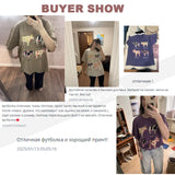 Cute Cartoon Cow Print T-Shirt Pure Cotton Washed Shoulder Round Neck Neutral Style Fashion Trend New High Quality Short Sleeves