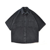 Men's Loose Fit Short Sleeve Denim Shirt Thin Summer Fashion Hong Kong Style Seven Sleeve Outerwear Trendy Casual Shirt