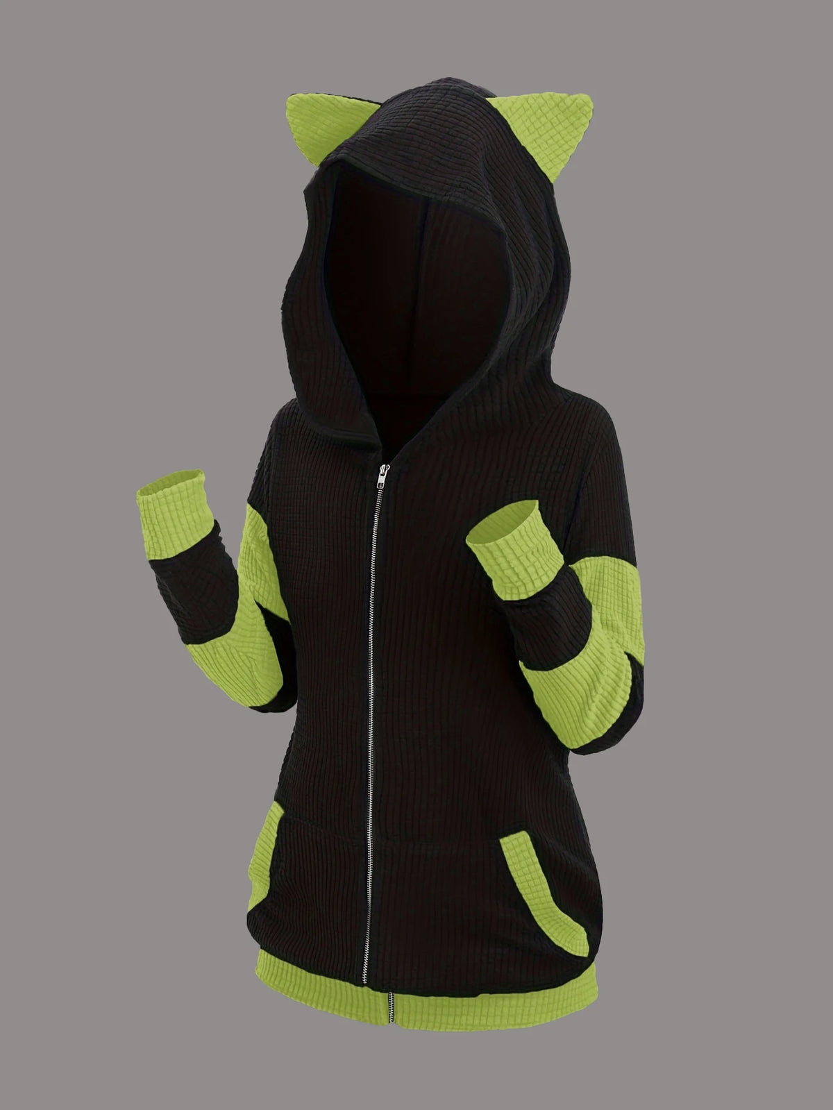 Women's Cat Ear Colorblock Zip-Up Hoodie
