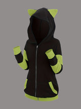 Women's Cat Ear Colorblock Zip-Up Hoodie