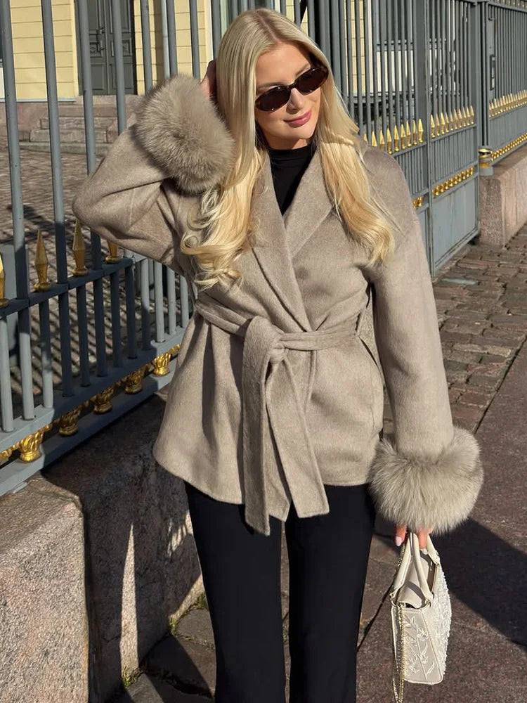 Fox Fur Trim Wool Overcoat