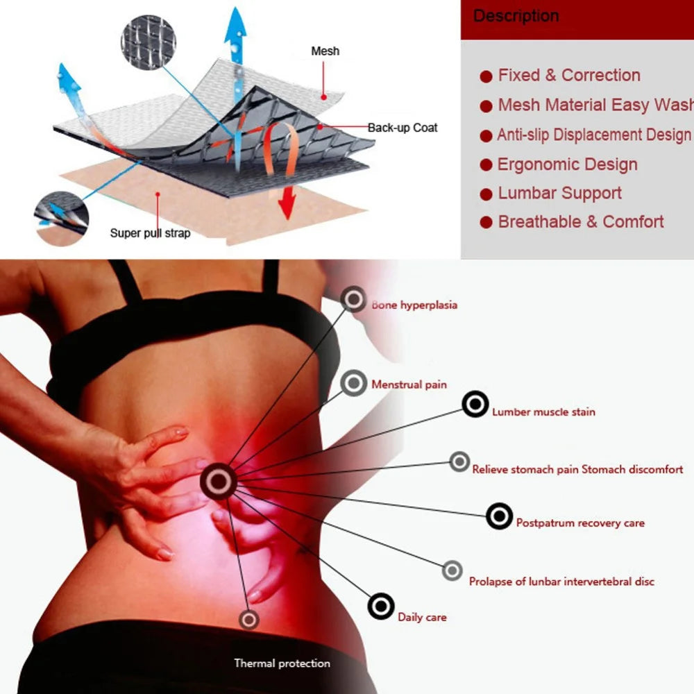 ComfortFit Adjustable Tourmaline Back Support & Lumbar Brace