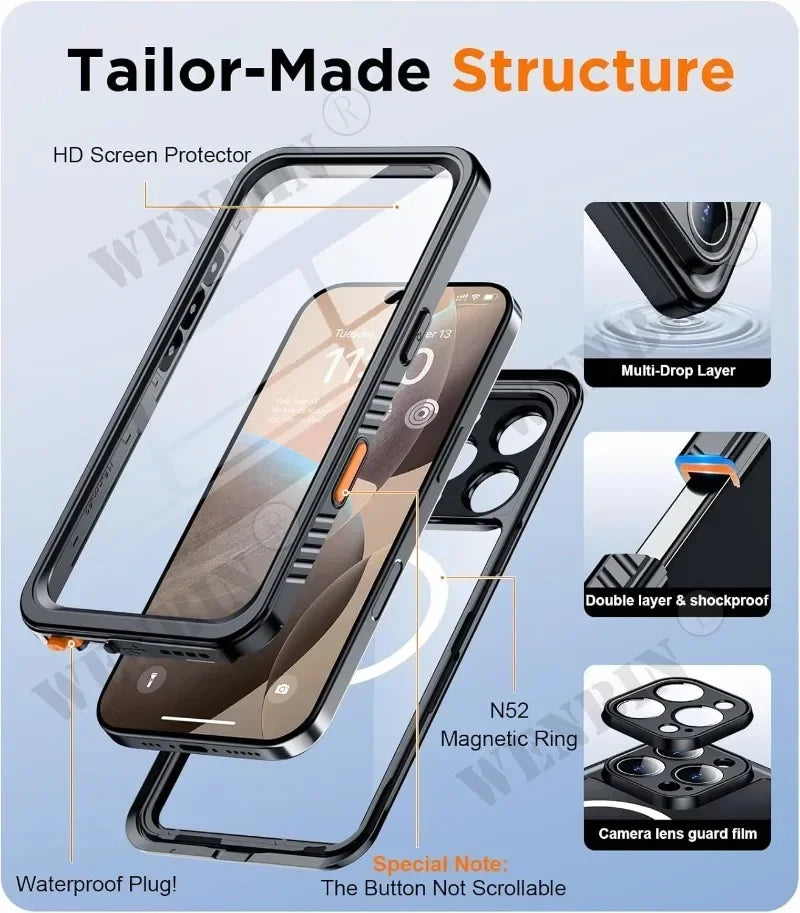IP68 Waterproof Magnetic iPhone Case