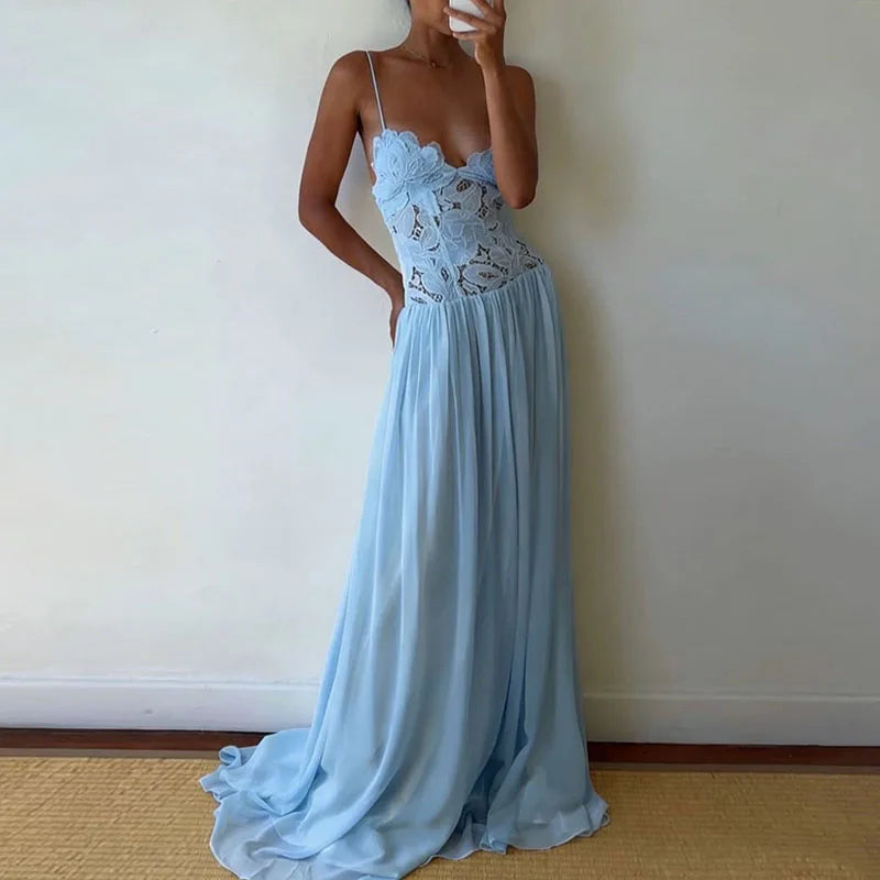 Elegant Lace Patchwork Sleeveless Maxi Dress