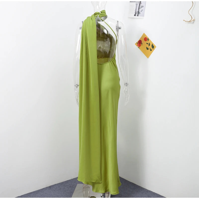 Elegant Ribbon Halter Maxi Dress