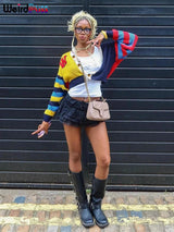 Y2K Letter Print Patchwork Cardigan