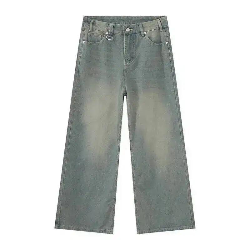 Men's Washed Blue Loose Straight-Leg Jeans