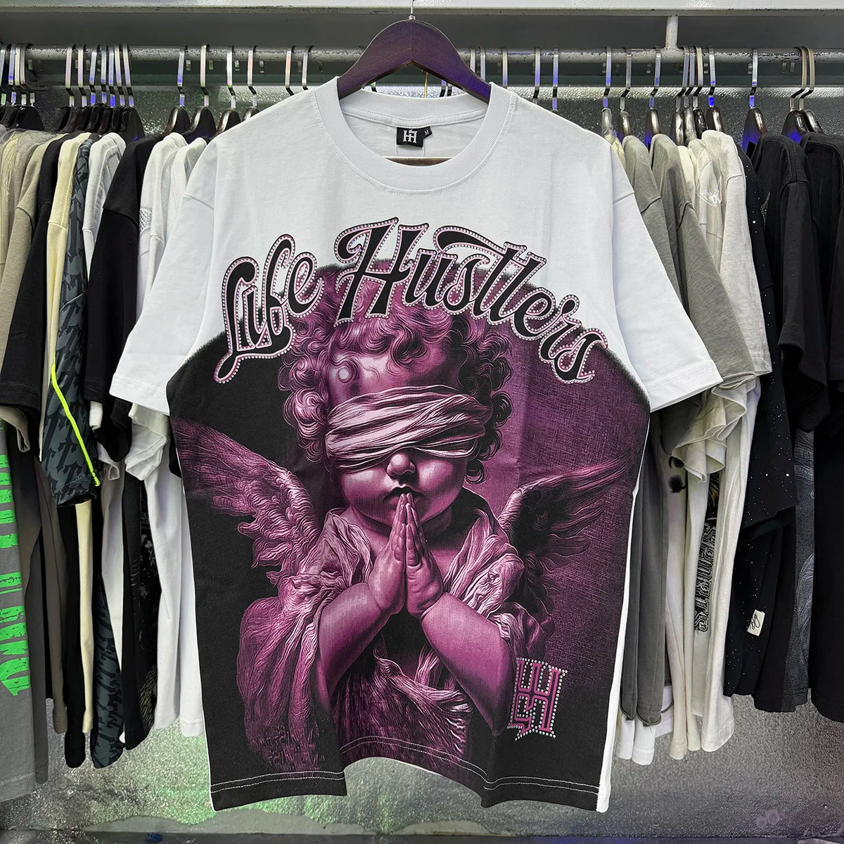 Oversized Rhinestone Cotton Crew Neck T-Shirt